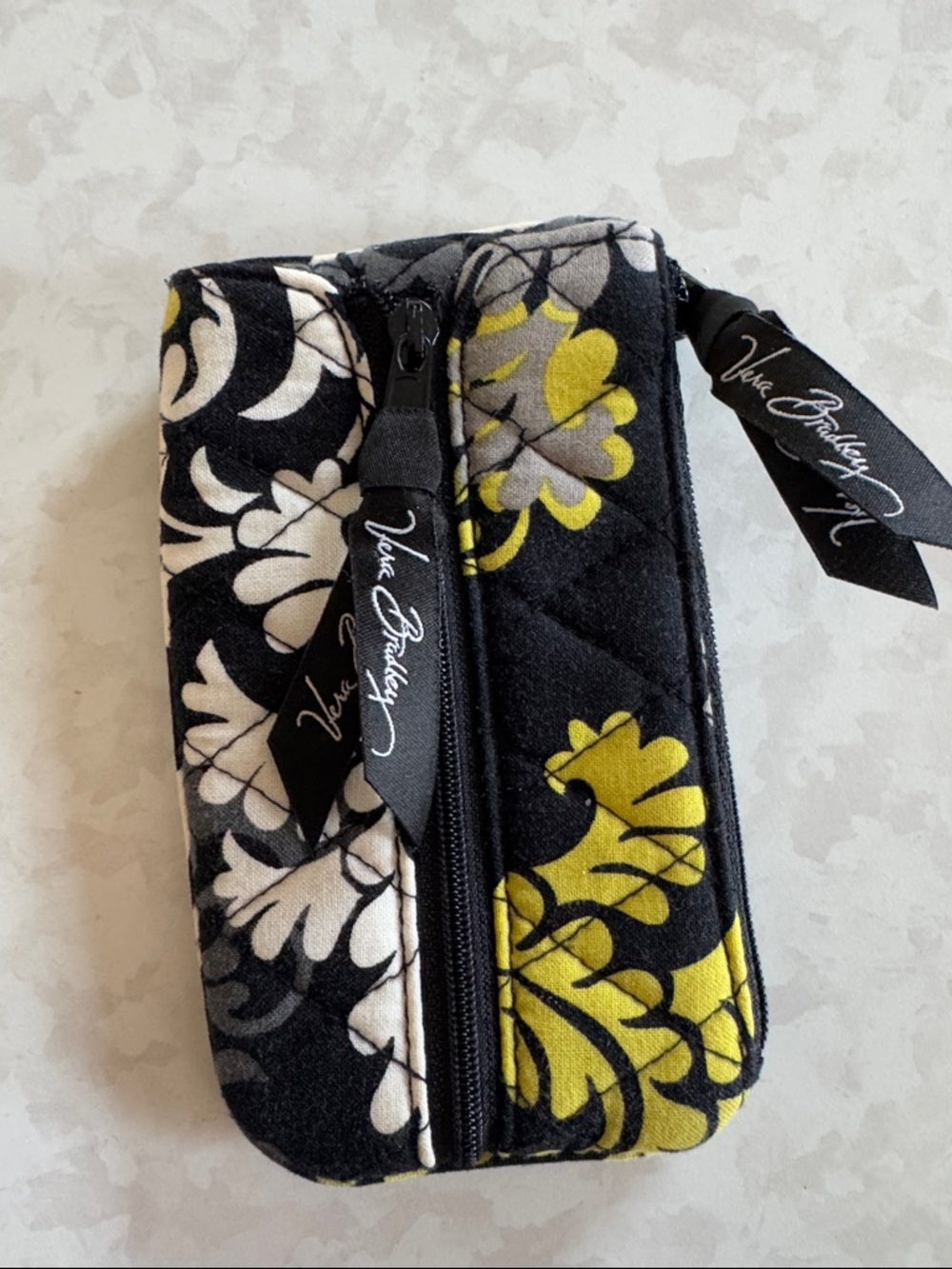 Vera Bradley Black, White & Yellow Quilted Zip coin Pouch
